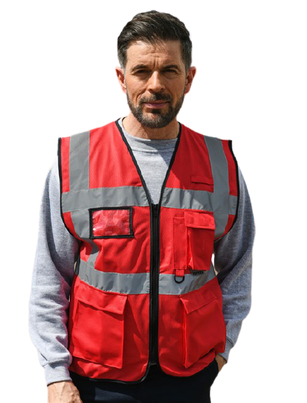 picture of Korntex Red Hi Vis Executive Multifunction Safety Vest - AP-KXEXECRE