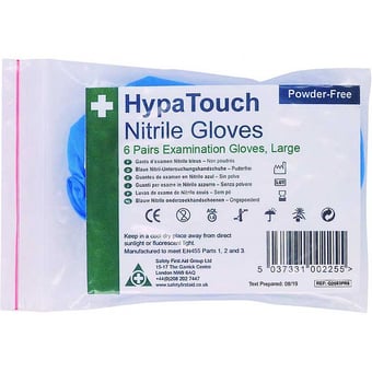 Picture of HypaTouch Powderfree Blue Nitrile Gloves - Size Large - Pack of 6 Pairs - [SA-Q2683PR6]