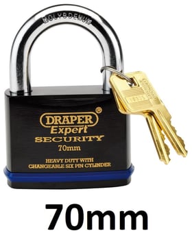 picture of Draper - Heavy Duty Padlock and 2 Keys with Super Tough Molybdenum Steel Shackle -  70mm - [DO-64195]