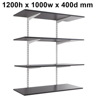 picture of BiGDUG White Twin Slot Shelving Kit - 1200h x 1000w x 400d mm - 4 Graphite Grey Melamine Levels - [BDU-TSW1244G]