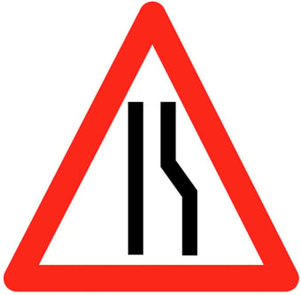 picture of Temporary Traffic Signs - Road Narrows Right - Class 2 Ref BS873 - 600mm Tri. - Reflective - 1mm Aluminium - [AS-ZT12R-ALU]