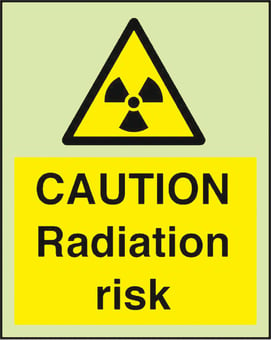 picture of Photoluminescent CAUTION Radiation Risk Signs - 200 X 300Hmm - Self Adhesive Rigid Plastic - [AS-PH249-SARP]