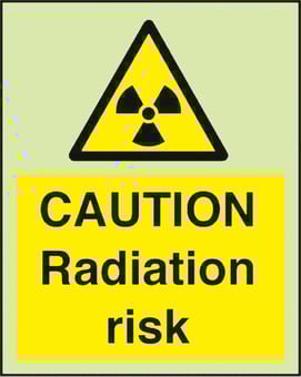 Picture of Photoluminescent CAUTION Radiation Risk Signs - 200 X 300Hmm - Self Adhesive Rigid Plastic - [AS-PH249-SARP]