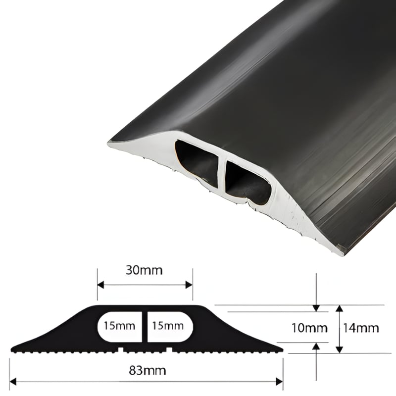 Vulcascot Superior Office Floor Cable Protector - Two 15 x 10 mm Channels - Black - Price per Meter - [VS-BNC1]