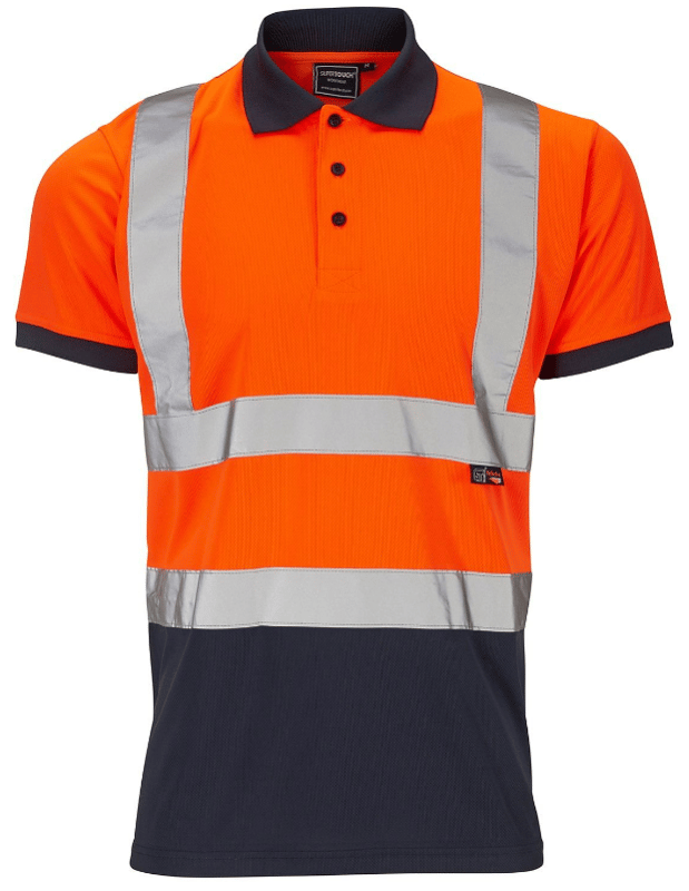 picture of Supertouch Hi-Vis 2 Tone Bird Eye Polo Shirt Orange/Navy - ST-SHV-30S891