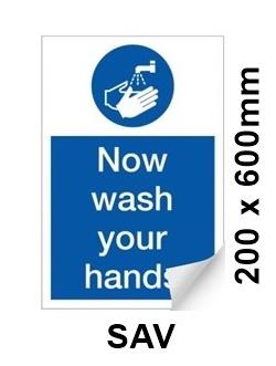 picture of Now Wash Your Hands Sign LARGE - 200 x 600Hmm - Self Adhesive Vinyl - [AS-HY14-SAV]