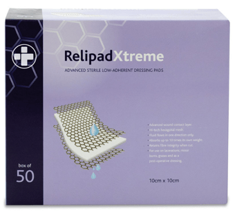 Picture of Relipad Xtreme - Low-Adherent Dressing Pads - Sterile - 10cm x 10cm - Box of 50 - [RL-2382]