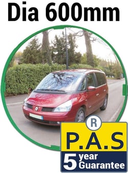 picture of  ROUND MULTI-PURPOSE MIRROR - P.A.S - Dia 600mm - Green Frame - To View 2 Directions - 5 Year Guarantee - [VL-V916]