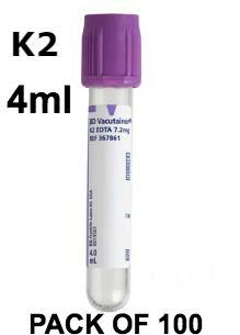 picture of Vacutainer Tube EDTA(K2E) 4ml x 100 - Lilac - [ML-K2174-REG]