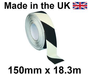 picture of Black & White Photoluminescent Anti-Slip Self Adhesive Hazard Tape - 150mm x 18.3m Roll - [HE-H3403Z-(150)]