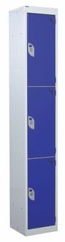 picture of QMP Standard Locker - 3 Compartment - Dark Blue Doors - 1800H x 300W x 450D mm - [QM-LS1830453BXX]
