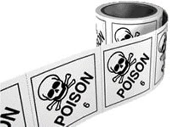 Picture of Hazchem Labels On a Roll - Poison - Self Adhesive Vinyl - 100mm x 100mm - 250 Labels - [AS-HZ10]