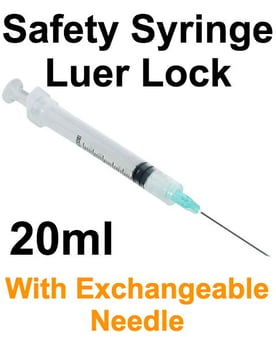 picture of Luer Lock SAFETY Syringe with Exchangeable Needle - 20ml - Supplied With 21g x 1.1/2" Needle - Pack of 50 - [CM-190072IM]