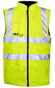 Picture of Supertouch - High Visibility Yellow Reversible Lined Bodywarmer Navy Fleece Reverse - ST-36741