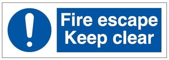 Picture of Fire Escape Keep Clear Sign - 300 x 100Hmm - Self Adhesive Vinyl - [AS-MA21-SAV]