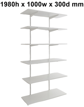 picture of BiGDUG Garage Wall Mounted Shelving Kit - 1980h x 1000w x 300d mm - 6 White Melamine Levels - [BDU-TSW1936WG]