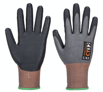 Picture of Portwest CT32 CT MR Micro Foam Nitrile Grey/Black Cut C Gloves - Pair - PW-CT32G8R