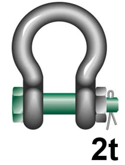picture of Green Pin Standard Bow Shackle with Safety Nut and Bolt Pin - 2t W.L.L - EN 13889 - [GT-GPSAB2]