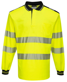 picture of Portwest - PW3 Hi-Vis Yellow/Black Polo Shirt Long Sleeve - PW-T184YBR