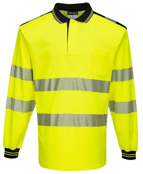 Picture of Portwest - PW3 Hi-Vis Yellow/Black Polo Shirt Long Sleeve - PW-T184YBR
