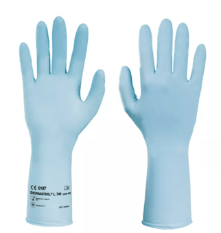 picture of Dermatril L 741 Nitrile Disposable Chemical Gloves 270-280mm - Box of 100 - HW-074108081C