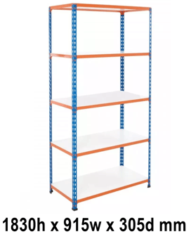 picture of BiGDUG BiG200 Shelving 5 Levels - Melamine Shelves - 1830h X 915w X 305d mm - 200kg UDL - [BDU-B21809035BOM]