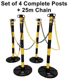 picture of Way4Now Chain Support Post with Plastic Barrier Chain - Yellow-Black - Set of 4 - [IH-CHAINPOST4-YB]
