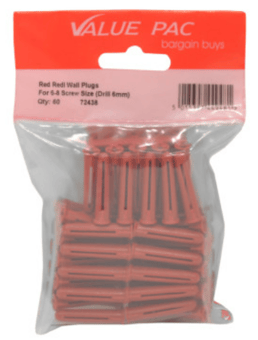 picture of Value Pac Red Redi Wall Plugs - For 6-8 Screw Size - [CI-72438]