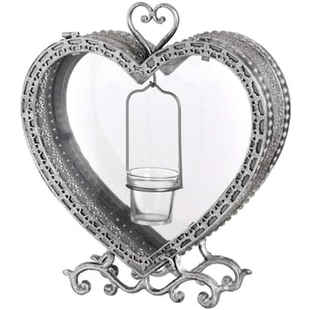 Picture of Hill Interiors Free Standing Heart Tealight Lantern in Antique Silver - [PRMH-HI-19162]
