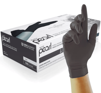 Picture of Unigloves Black Pearl Medium Weight Nitrile Examination Gloves - Black - Box of 50 Pairs - UGL-P-GP003