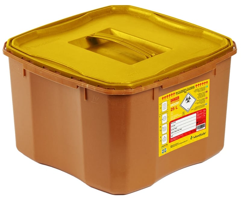 WoodSafe Sharps Bin Full Lid - 25 Litre - Brown - [BE-CM0925]