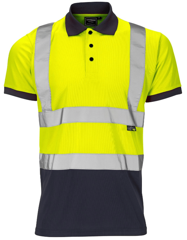 picture of Supertouch Hi-Vis 2 Tone Bird Eye Polo Shirt Yellow/Navy - ST-SHV-30S491