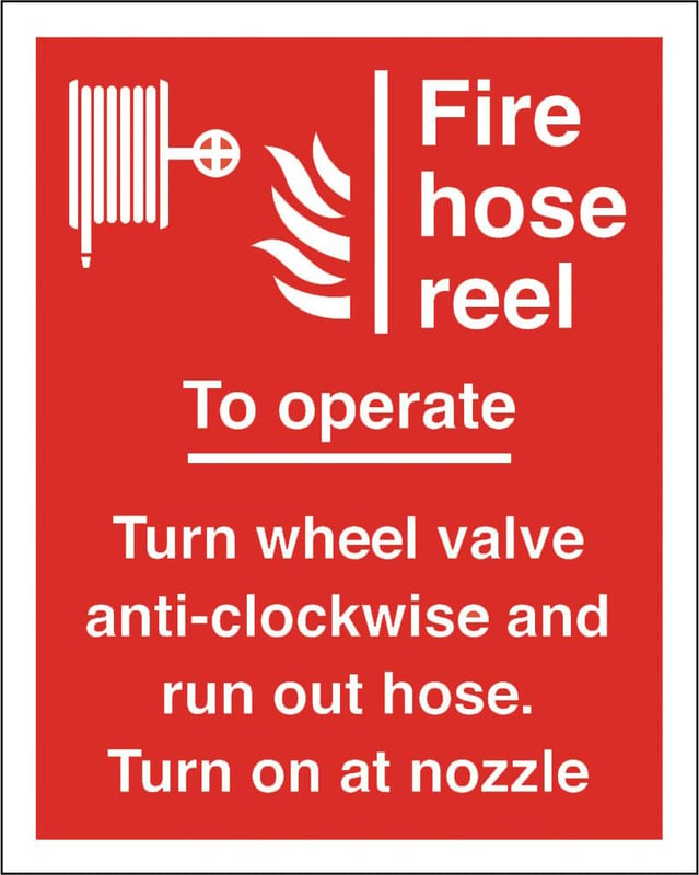 picture of Fire Hose Reel To Operate - Turn Wheel Valve Sign - 200 X 250Hmm - Rigid Plastic - [AS-FI57-RP]