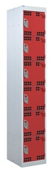 picture of QMP Tool Charging Locker - Perforated Door - Standard Plug - 6 Compartment - Red - 1800H x 450W x 450D mm - [QM-BL1845456RPX]
