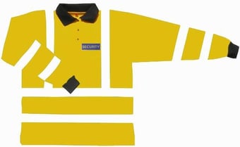 picture of Security Printed Front and Back - Hi Vis Yellow Long Sleeve Polo Shirt - Navy Collar - BI-85-SEC