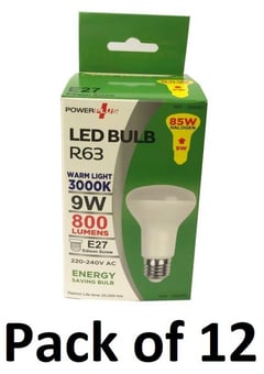 picture of Power Plus - 9W - E27 Energy Saving R63 LED Bulb - 800 Lumens - 3000k Warm White - Pack of 12 - [PU-3500]