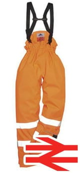 picture of Portwest S781 - Bizflame Rain Lined -Orange Hi Vis Antistatic FR Trousers - PW-S781ORR