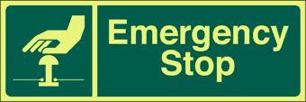 picture of Photoluminescent Emergency Stop Sign - 300 x 100Hmm - Self Adhesive Rigid Plastic - [AS-PH68-SARP]