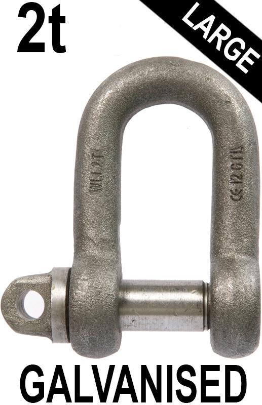 picture of 2t WLL Galvanised Large Dee Shackle c/w Type A Screw Collar Pin - 3/4" X 7/8" - Conforms to BS 3032 - [GT-HTLDG2]