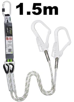 picture of Kratos Forked Energy Absorbing Kernmantle Rope Lanyard - 2 Scaffold Hooks And Karabiner - 1.5 mtr - [KR-FA3060015]
