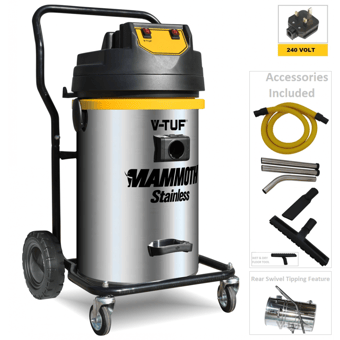 picture of V-TUF MAMMOTH - Stainless Wet & Dry Twin Motor Industrial Vacuum Cleaner - 3.5kW 240v 80L - [VT-MAMMOTH240-STAINLESS] - (LP)
