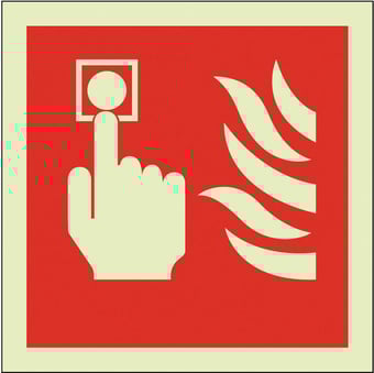 Picture of Photoluminescent Fire Alarm Call Point Symbols Sign - 150 X 150Hmm - Self Adhesive Rigid Plastic - [AS-PH41-SARP]