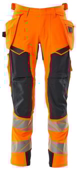 Picture of Mascot Accelerate Safe Trousers With Holster Pockets - Hi-Vis Orange/Dark Navy - Tall Leg - MCT-19031-711-14010T