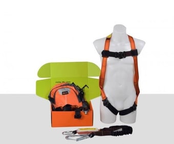 Picture of ARESTA Scaffolder Kit 5 - Single Point Harness - EEZE-KLICK Buckle - Elasticated Webbing Lanyard - Backpack - EN361 EN354 - [XE-AK-S05]