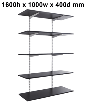picture of BiGDUG White Twin Slot Shelving Kit - 1600h x 1000w x 400d mm - 5 Graphite Grey Melamine Levels - [BDU-TSW1645G]