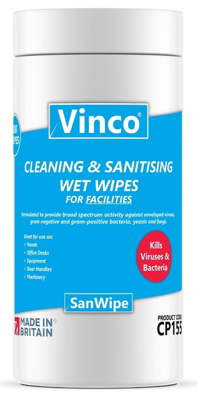 Vinco-SanWipe Cleaning & Sanitising Wipes For Facilities - 200 White Wipes - [HCI-CP155]