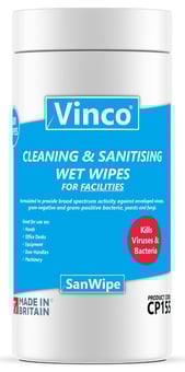 picture of Vinco-SanWipe Cleaning & Sanitising Wipes For Facilities - 200 White Wipes - [HCI-CP155]
