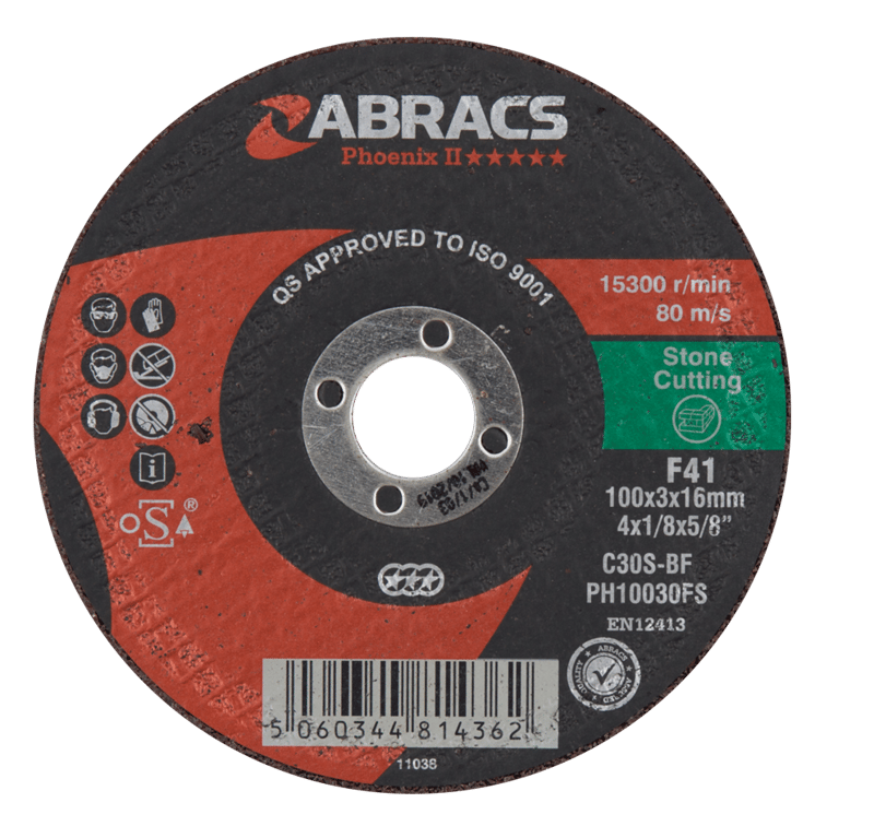 picture of Abracs Phoenix II 100mm x 3mm x 16mm DPC Stone Cutting Disc - C30S4BF Grade - Box of 25 - [ABR-PH10030DS]