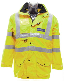 picture of Yoko Hi-Vis Yellow Multi-Function 7 in 1 Jacket - Security Printed Front and Back - BT-HVP711-YE