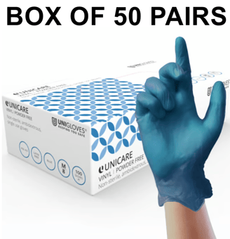picture of Unigloves Unicare Blue Vinyl Medium Weight Single Use Gloves - Box of 50 Pairs - UGL-P-GS008